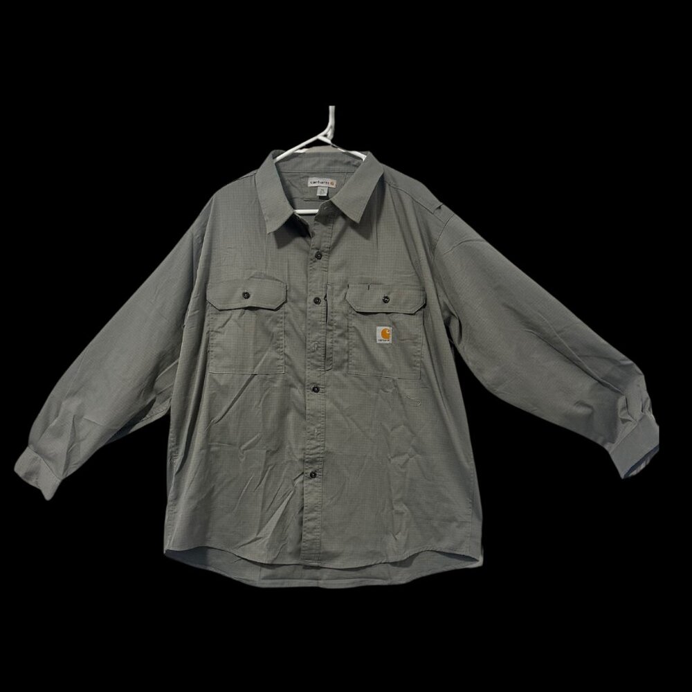 New Carhartt Gray Long-sleeved Ripstop Vented Button Down Work Shirt 2XL 396-30